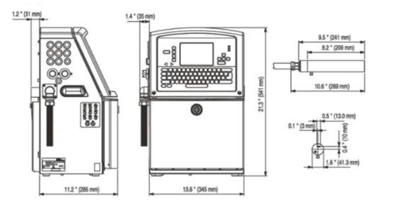 環(huán)保型電腦噴碼機平面參數(shù)圖：